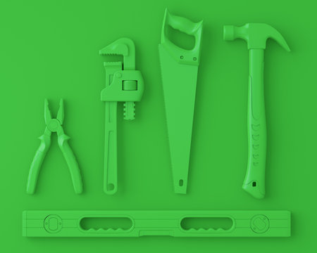 Top view of monochrome construction tools for repair and installation on multicolor background. 3d render and illustration of service banner for house plumber or repairmanの写真素材