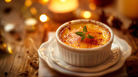 Creme brulee served in a classic ramekin, combination of creamy custard and caramelized sugar. French dessert and Crema Catalana like panna cottaの素材