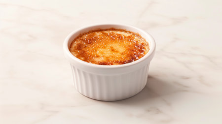 Creme brulee served in a classic ramekin, combination of creamy custard and caramelized sugar. French dessert and Crema Catalana like panna cottaの素材