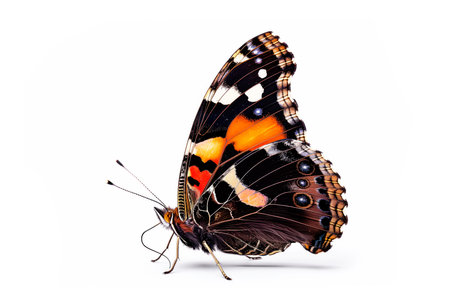 Beautiful Red Admiral Lacewing butterfly isolated on a white background. Side view.の素材