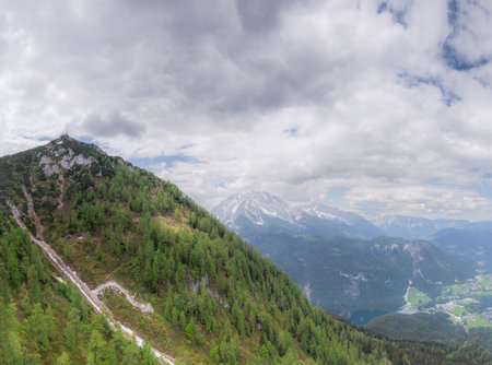 Mountain valley near Klettersteige am Jenner in Berchtesgaden National Par, Alpsの写真素材
