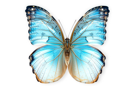 Beautiful Blue Morpho butterfly isolated on a white background with clipping path.の素材