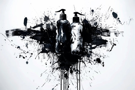 Graffiti used spray can on a white background with black and white splashes.の素材