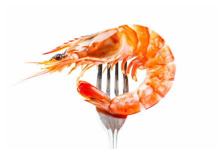 Red cooked tiger prawn or shrimp isolated on white background with clipping path.の素材