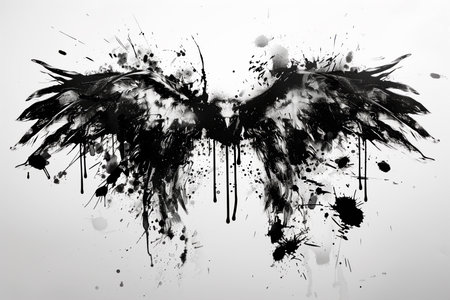 Two black painting wings on a white wall. Grunge and graffiti style. Design element.の素材