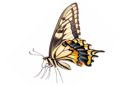 Beautiful Swallowtail butterfly isolated on a white background. Side view.の素材