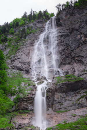 Beautiful view of Rothbach Waterfall near Konigssee lake in Berchtesgaden National Park, Upper...