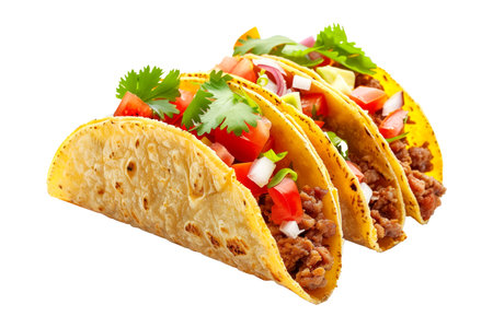 Delicious Mexican tacos filled with fresh ingredients like meat, onions, and cilantro.の素材