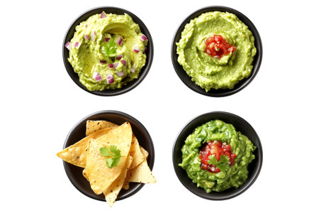 Creamy guacamole in green bowls, topped with pepper a fresh and delicious appetizerの素材