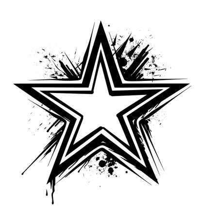 Black and white distressed and disintegrating five-pointed star with a dripping effect, stencil and paint graffiti. The edges of the star are uneven and raggedのイラスト素材