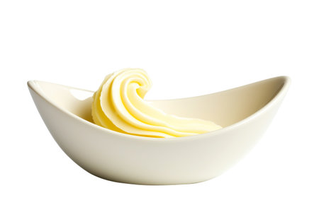 A block of fresh creamy butter on white plate isolated on white transparent backgroundの素材