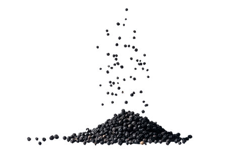 Black lentils levitate on a white background. Isolate.の素材
