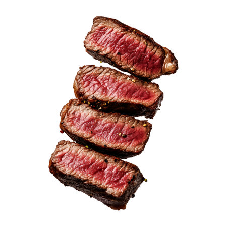 Grilled beef steak isolated on a white background. Top view.の素材