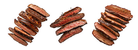 Slices of grilled wagyu beef steak isolated on white backgroundの素材