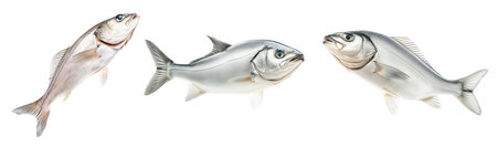 Set of Haddock fish isolated on white transparent background, concept of marine life.の素材