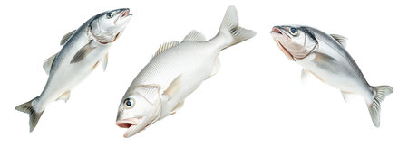 Set of Haddock fish isolated on white transparent background, concept of marine life.の素材