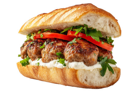 Chicken kebab on a wooden plate isolated on white background.の素材