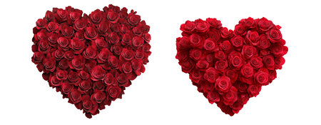 A heart-shaped arrangement of vivid red roses, isolated on white transparent background, symbolizing love and romance on Valentine Day, floral conceptの素材