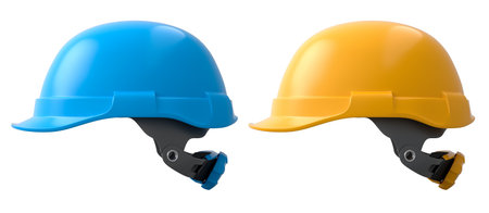 Set of construction safety helmets isolated on white transparent background, symbolizing safety and...