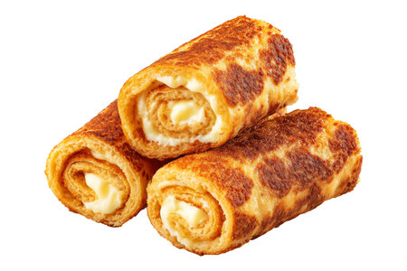 New Zealand crispy cheese rolls isolated on white transparent background, delicious snack or appetizer concept.の素材
