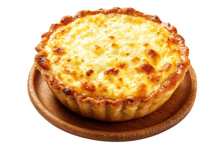 Mince and cheese pie with golden brown crust, mashed potato and melted cheese topping, isolated on white transparent background, concept of New Zealand fast foodの素材