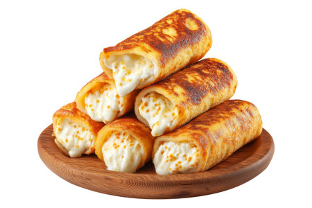 New Zealand crispy cheese rolls isolated on white transparent background, delicious snack or appetizer concept.の素材