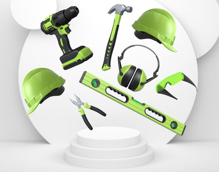 Abstract scene or podium for product showcase on monochrome background. 3d render of scene for product presentation or showing on stage, pedestal or platformの写真素材