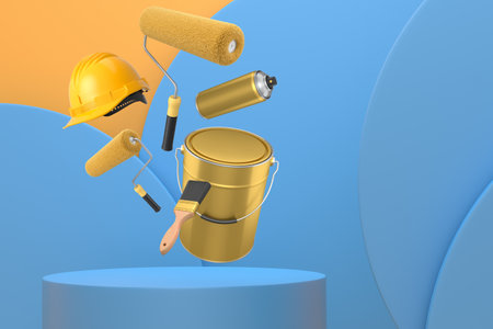 Abstract scene or podium for product showcase on monochrome background. 3d render of scene for product presentation or showing on stage, pedestal or platformの写真素材