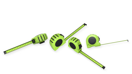 Brightly colorful tape measures extended outward, isolated on white background with clipping path....