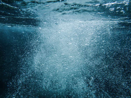 Underwater bubbles, under the Mediterranean sea, very suitable landscape picture for backgrounds, blue background of underwater bubblesの写真素材