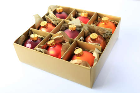 Christmas balls in box.