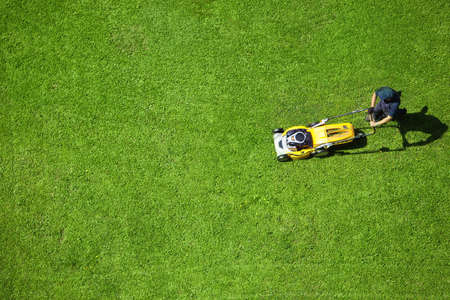 A man mowing the lawnの写真素材