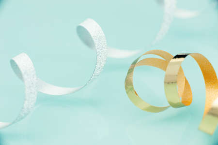 Silver bow on light background. Abstract background,の写真素材