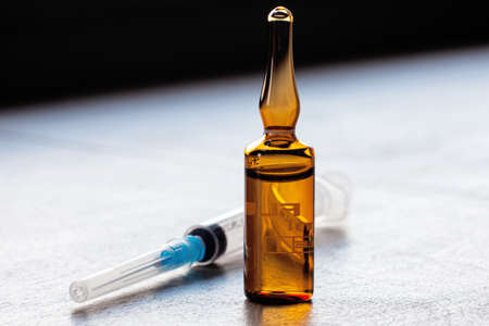 Vaccine injection for prevention, immunization and treatment from corona virus, (novel coronavirus disease 2019, COVID-19, nCoV 2019 ). Medicine infectious deceases concept.の写真素材