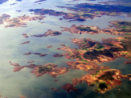 aerial view of islands in a deltaの写真素材