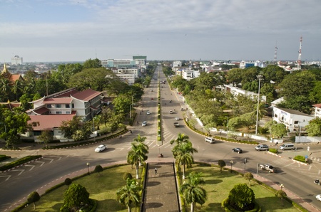 View from Patuxay monument. Vientiane, capital of Laos. のeditorial素材