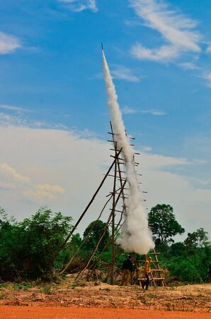 Traditional rocket festival in Lao PDR, Boun Bang-faiの写真素材