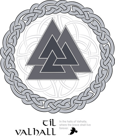 Walknut, sign of Odin, decorated with ornaments in a wreath of Scandinavian weavingvector illustrationのイラスト素材