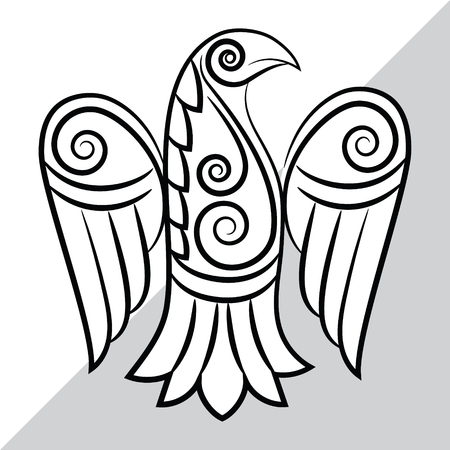 Raven in Celtic, Scandinavian style, isolated on white, vector illustrationのイラスト素材