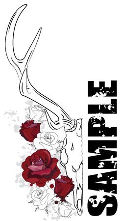 Red roses design with deer skull, vector illustrationのイラスト素材