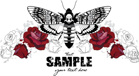 Red roses design with Dead head moth, vector illustrationのイラスト素材