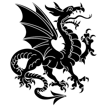 Winged heraldic dragon, isolated on white, vector illustrationのイラスト素材