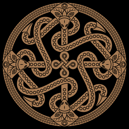 Ancient decorative dragon in celtic style, scandinavian knot-work illustrationのイラスト素材