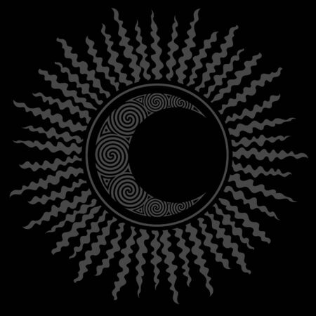 Black Hole Sun and celtic crescent moon, design. Solar eclipse designのイラスト素材
