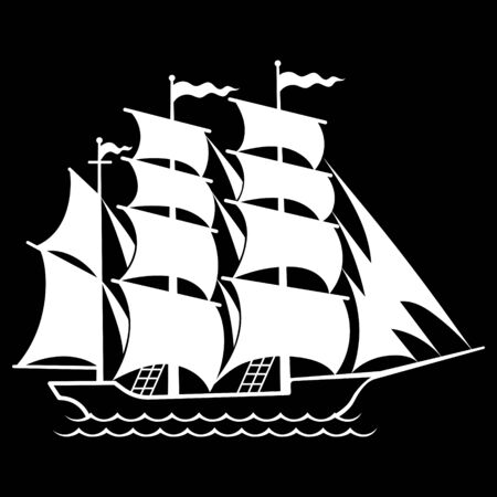 Silhouette of a sailing old ship, sailboat logoのイラスト素材