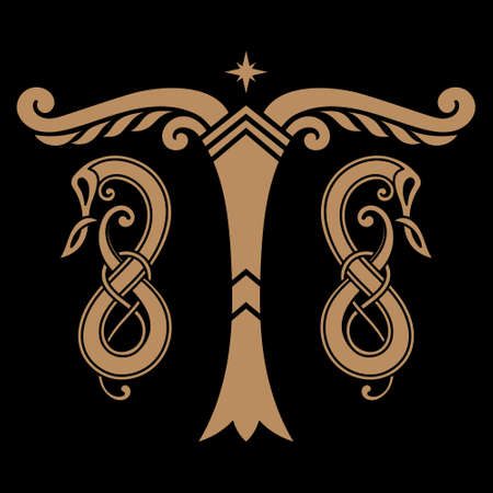 Old Norse design. Irminsul, Yggdrasil - World tree in Germanic - Scandinavian mythology - giant ashのイラスト素材