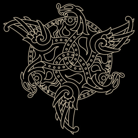 Ancient decorative dragon in celtic style, scandinavian knot-work illustrationのイラスト素材