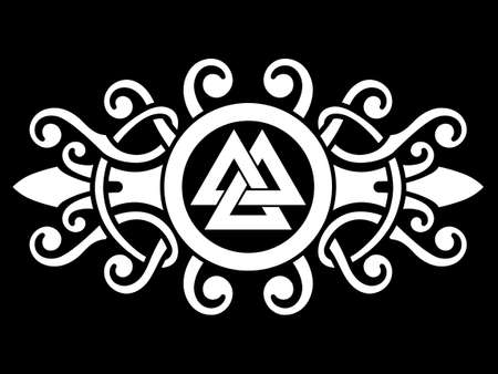 Scandinavian Viking design. Berserker Warrior Shield and Old Norse Patternのイラスト素材