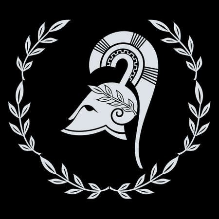 Ancient Greek style design. Ancient Greek Spartan helmet and laurel wreathのイラスト素材
