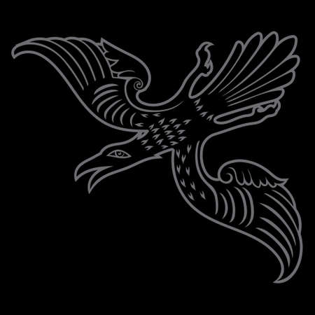 Old Scandinavian design. Stylized Raven in Celtic Scandinavian styleのイラスト素材